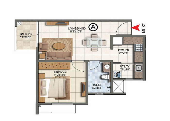 Prestige Spring Heights 1 BHK Floor Plan